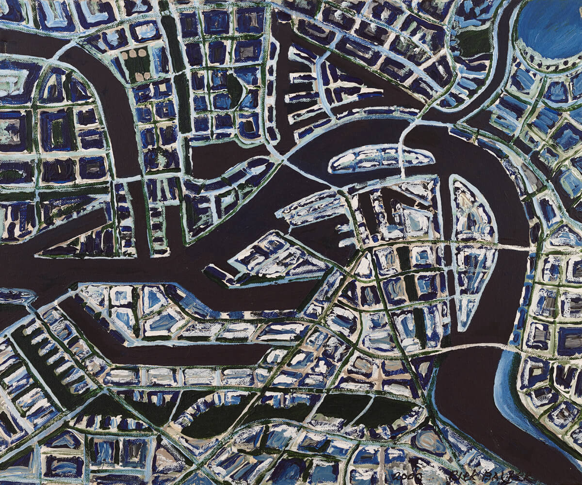 Kaart Rotterdam 2000 acryl op doek 50x60cm VERKOCHT